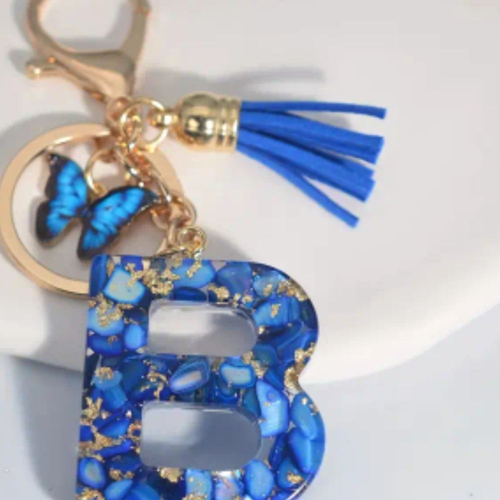 Blue and Gold Keychain with Butterfly Charm